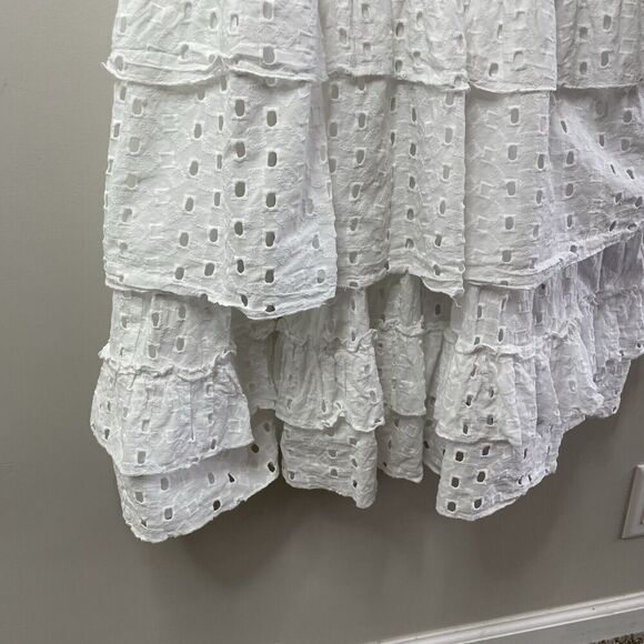 SLATE & WILLOW Ruffle Dress Women Large White Eyelet Midi Tiered 100% Cotton - Picture 7 of 15